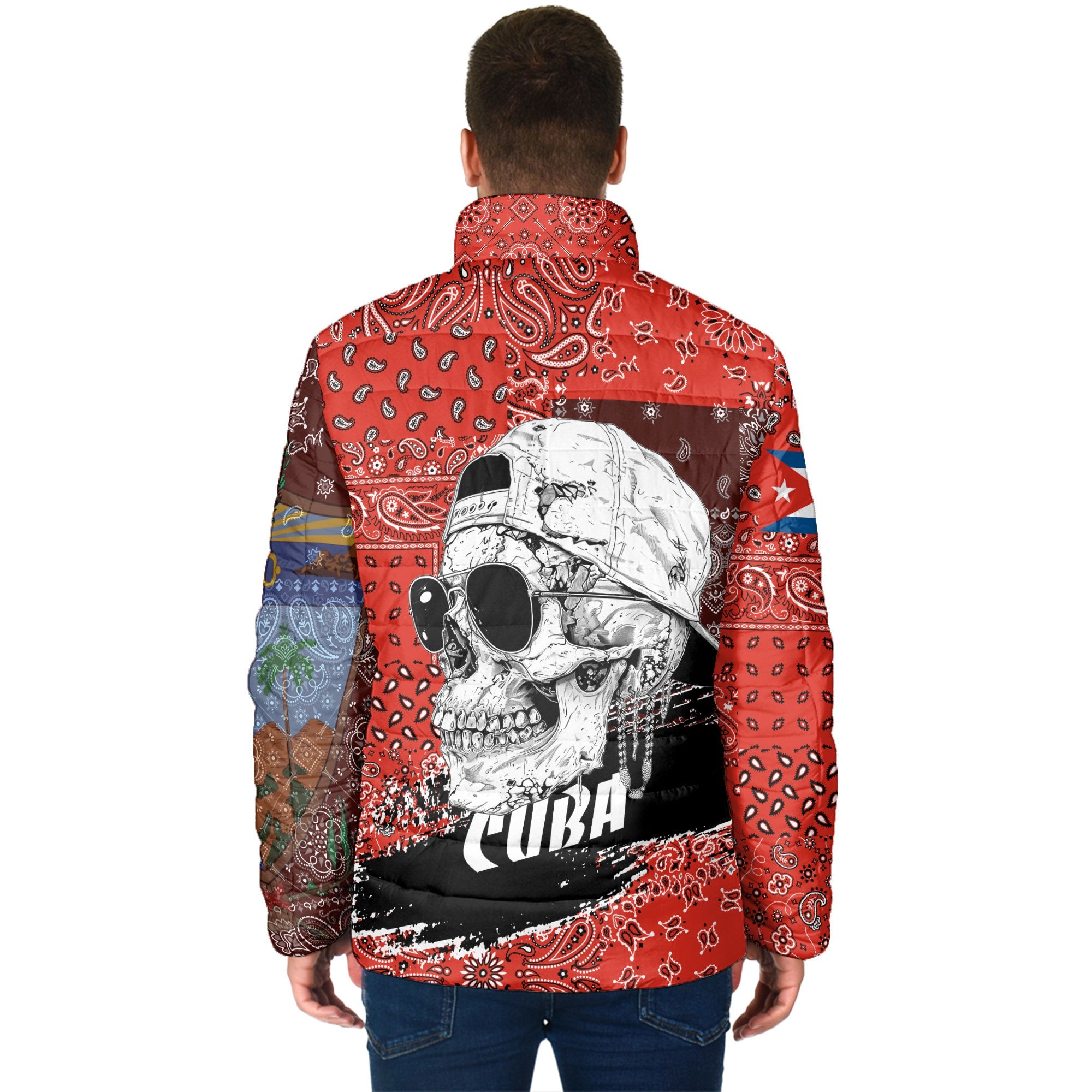 Cuba Men Padded Jacket Paisley Flag And Skull Style 2