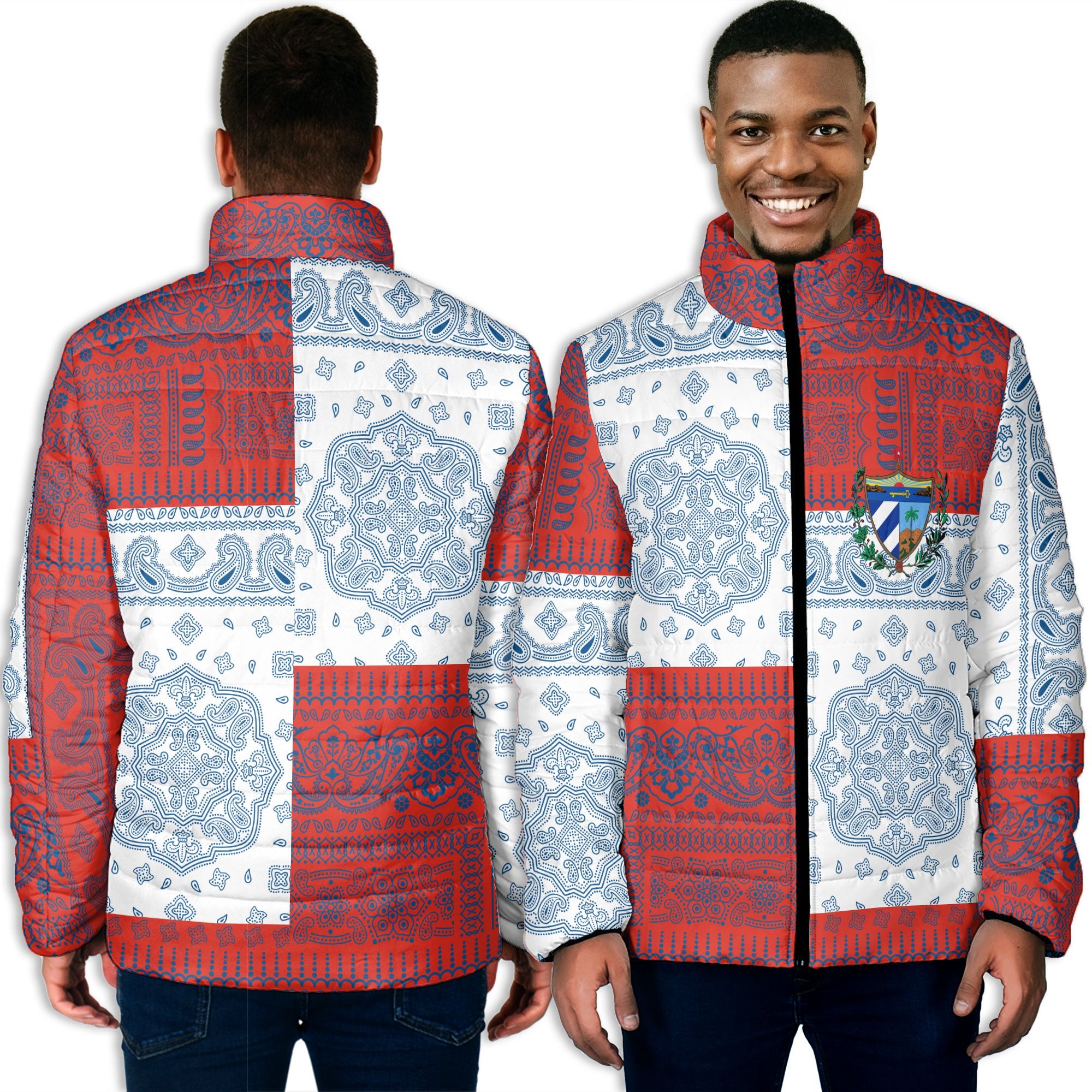 Cuba Men Padded Jacket Flag And Paisley Basic Style 3