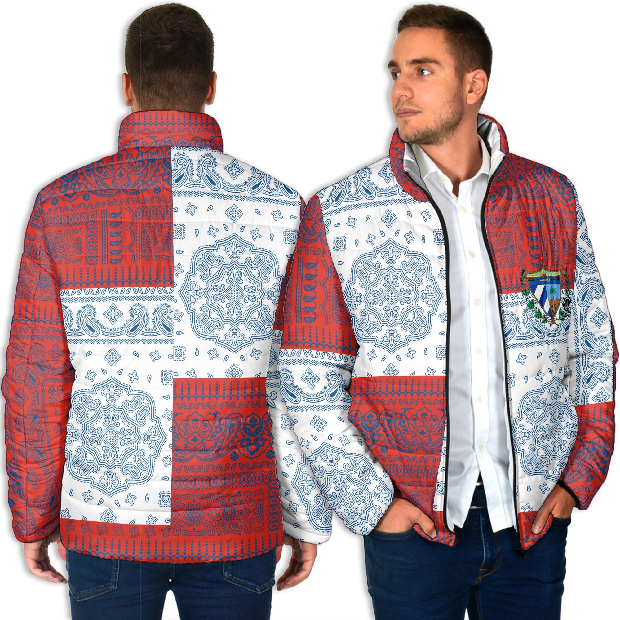 Cuba Men Padded Jacket Flag And Paisley Basic Style 4