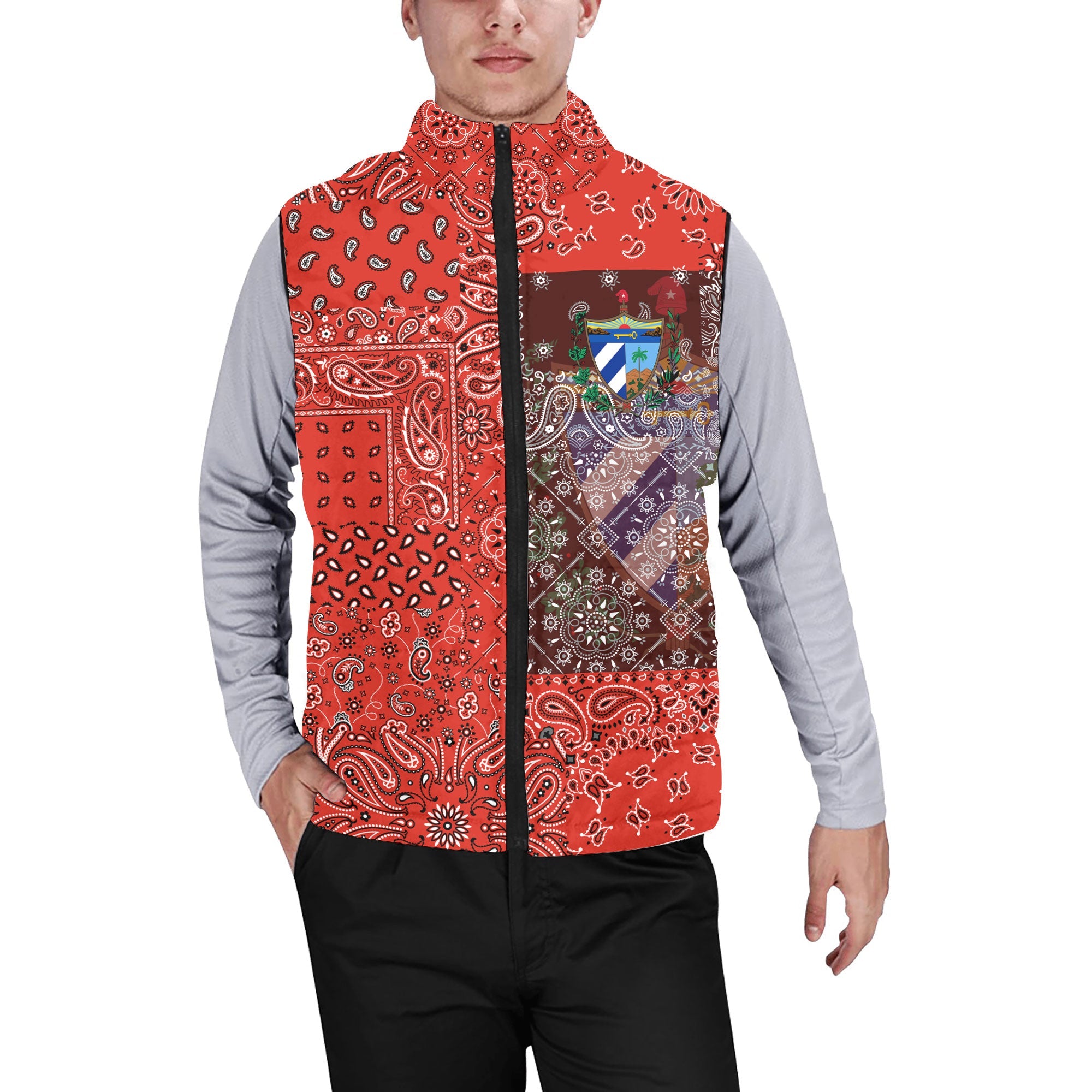 Cuba Men Padded Jacket Vest Paisley Flag And Skull Style 1