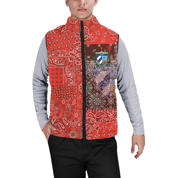 Cuba Men Padded Jacket Vest Paisley Flag And Skull Style 1