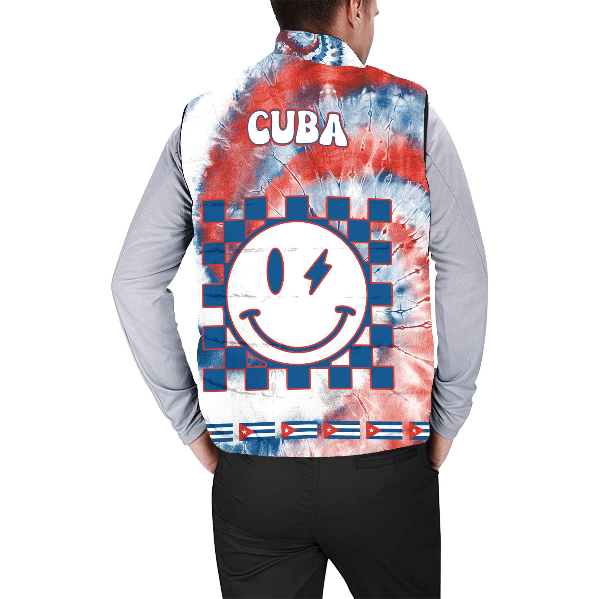 Cuba Men Padded Jacket Vest Custom Tie Dye Style 2