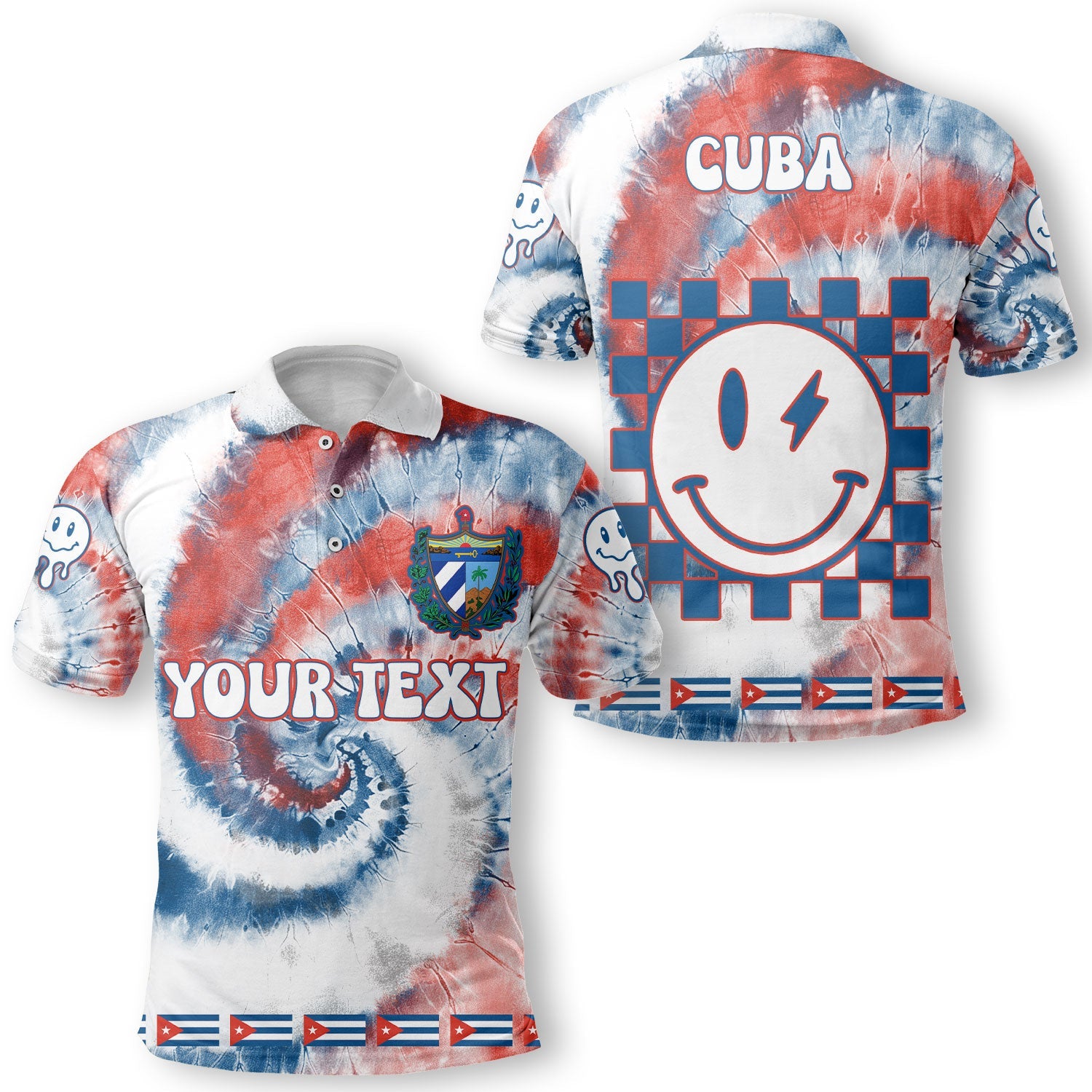 Cuba Polo Shirt Custom Tie Dye Style 1