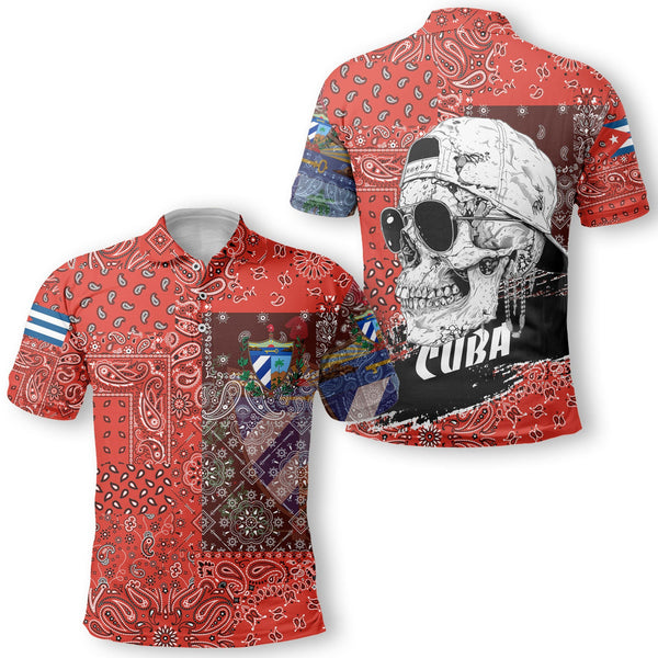 Cuba Polo Shirt Paisley Flag And Skull Style 1