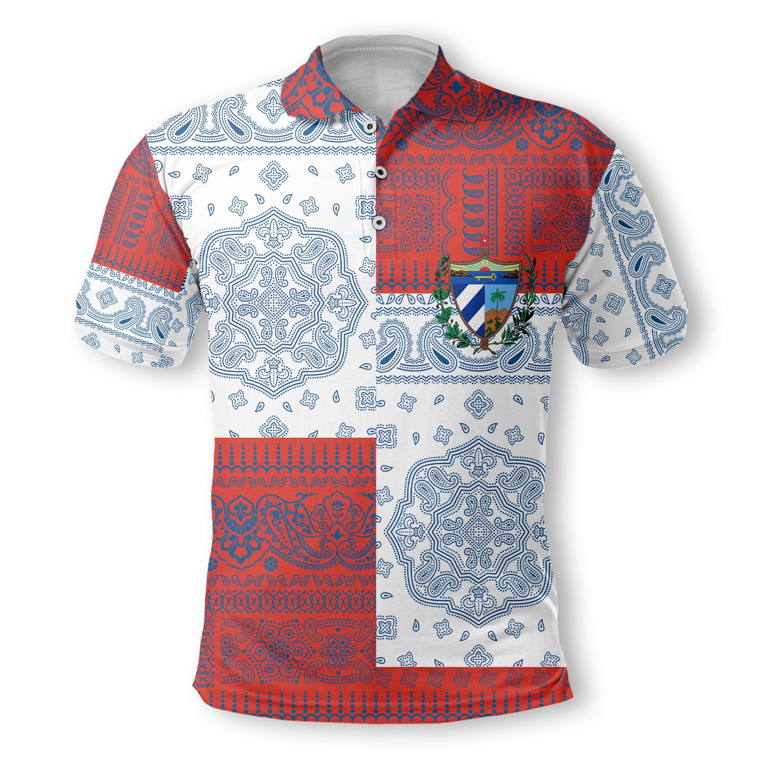 Cuba Polo Shirt Flag And Paisley Basic Style 2