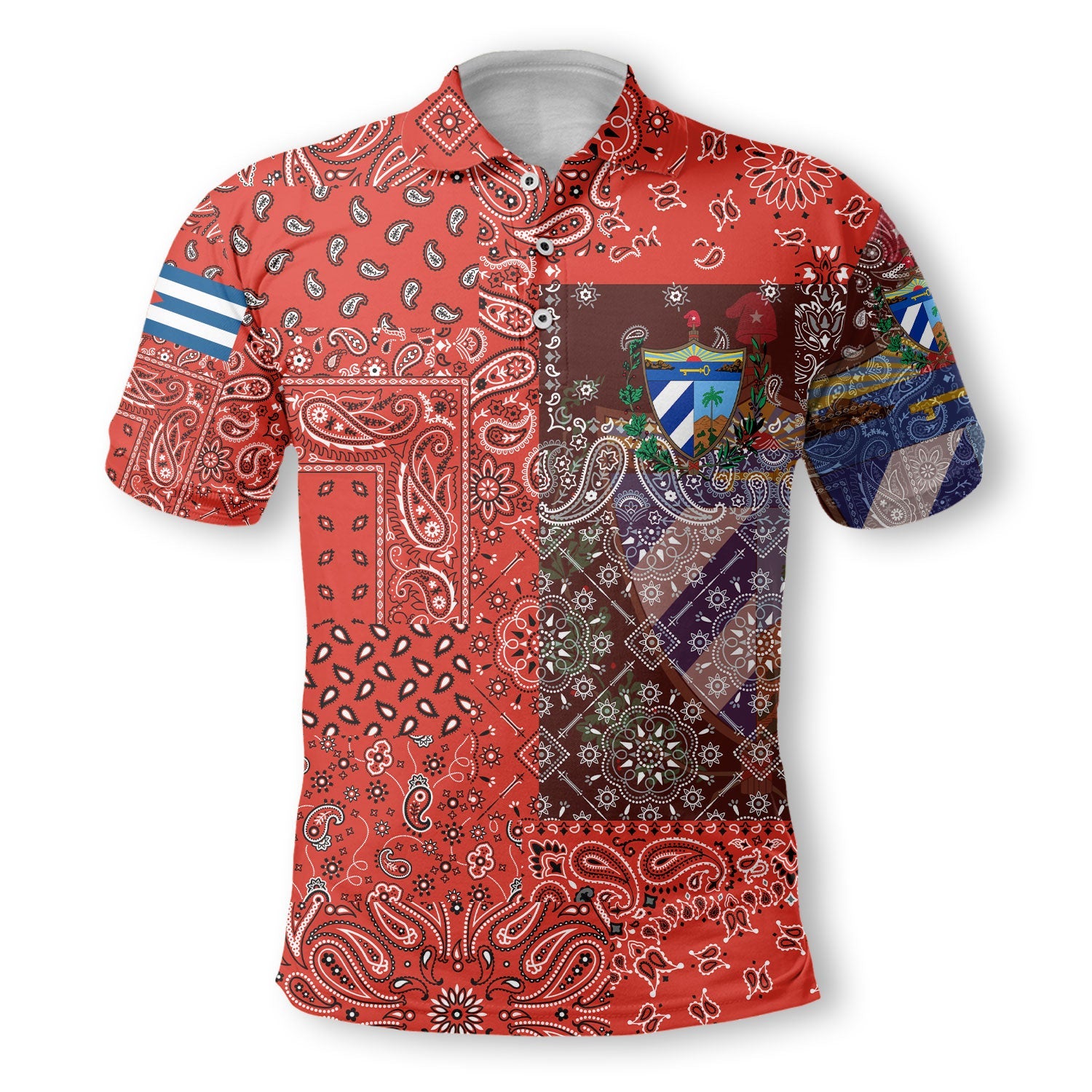 Cuba Polo Shirt Paisley Flag And Skull Style 2