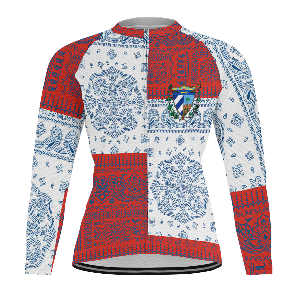 Cuba Raglan Men Cycling Jersey Long Sleeve Flag And Paisley Basic Style 1