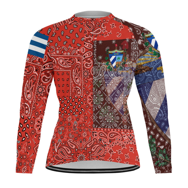 Cuba Raglan Men Cycling Jersey Long Sleeve Paisley Flag And Skull Style 1