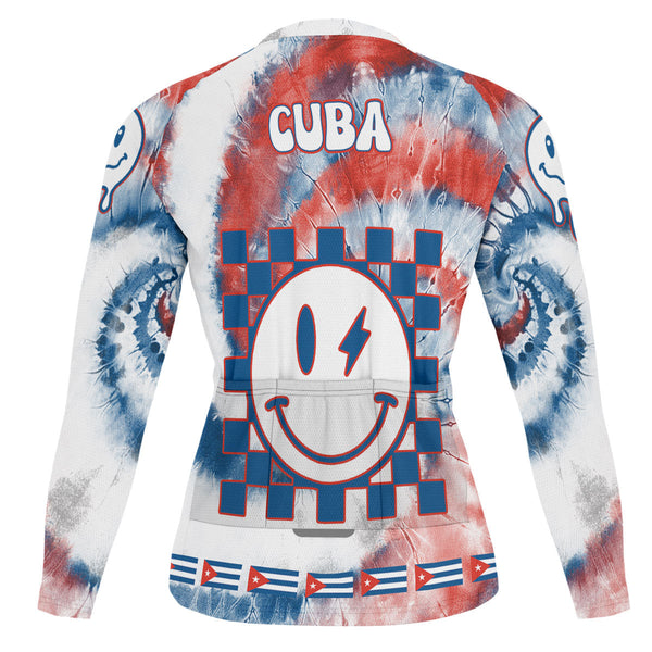 Cuba Raglan Men Cycling Jersey Long Sleeve Custom Tie Dye Style 1