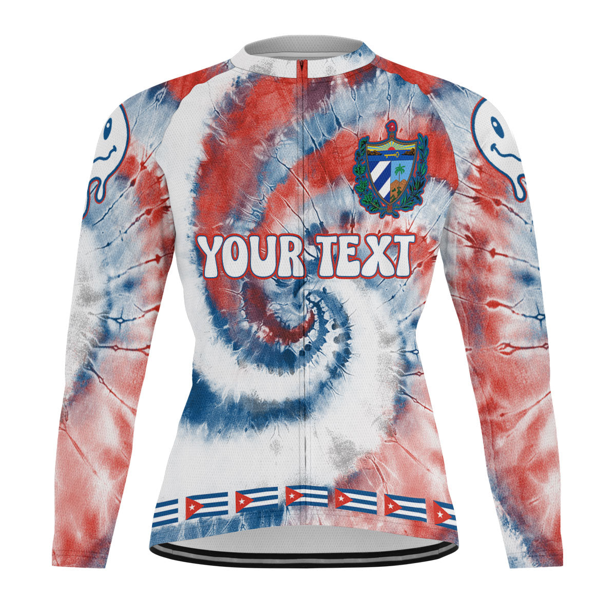 Cuba Raglan Men Cycling Jersey Long Sleeve Custom Tie Dye Style 2