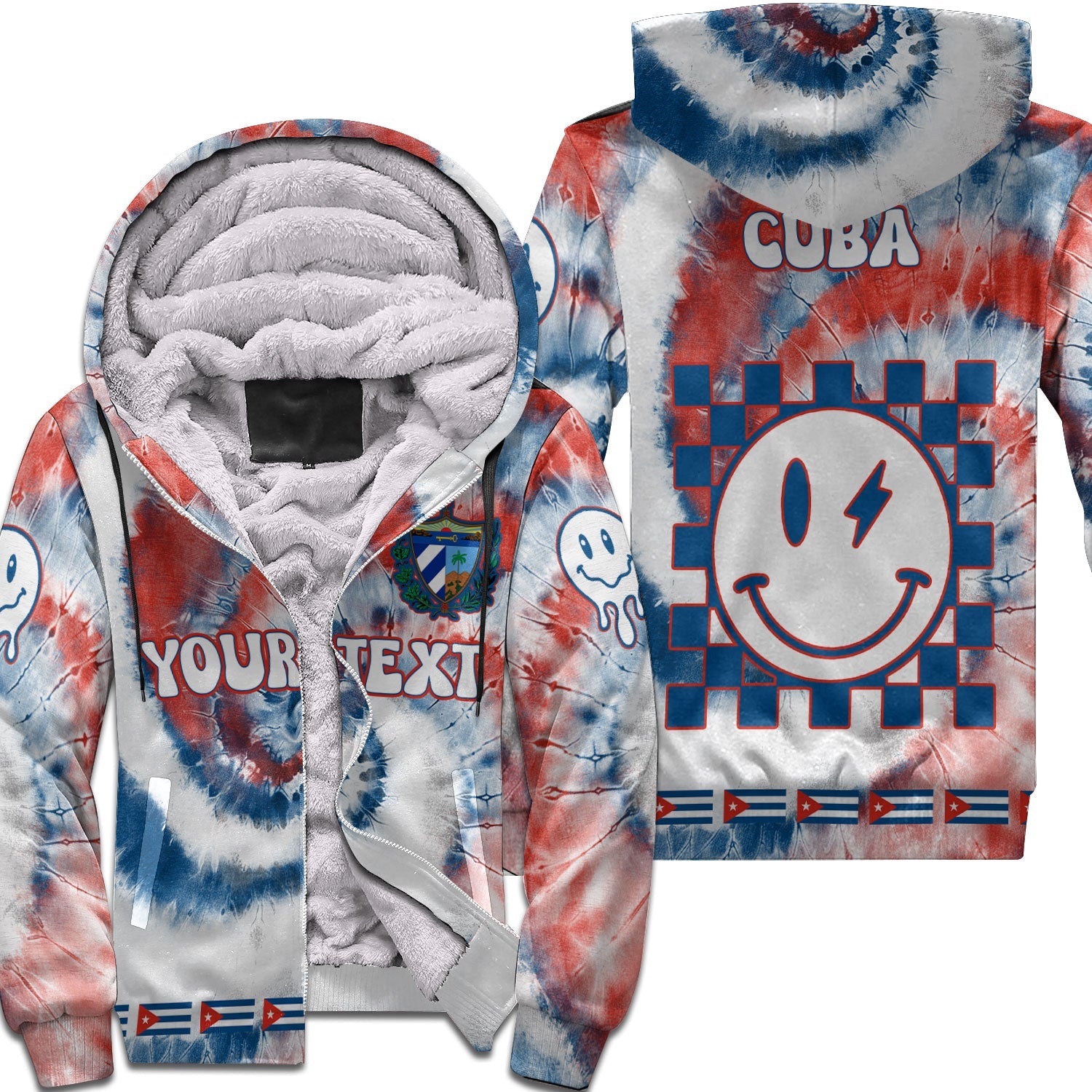 Cuba Sherpa Hoodie Custom Tie Dye Style 1