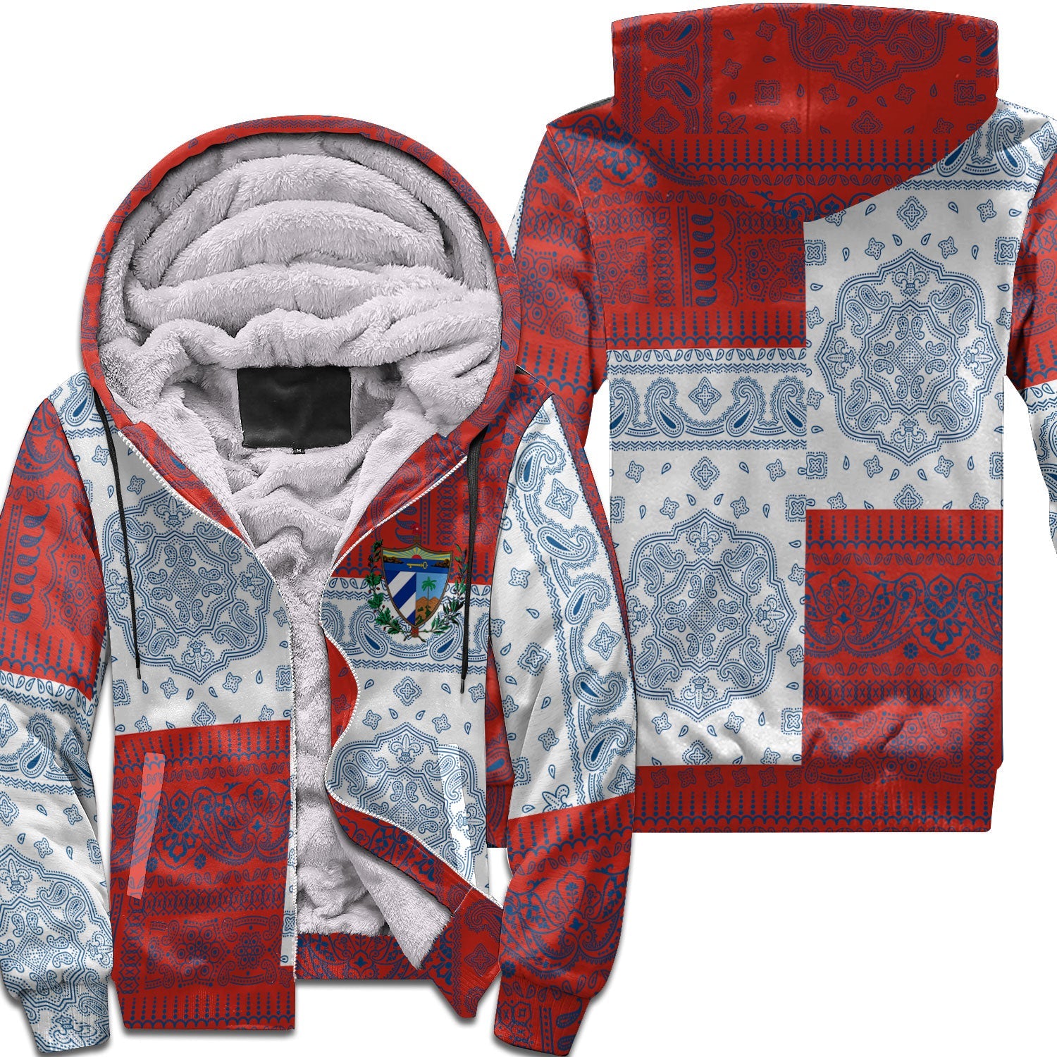 Cuba Sherpa Hoodie Flag And Paisley Basic Style 1