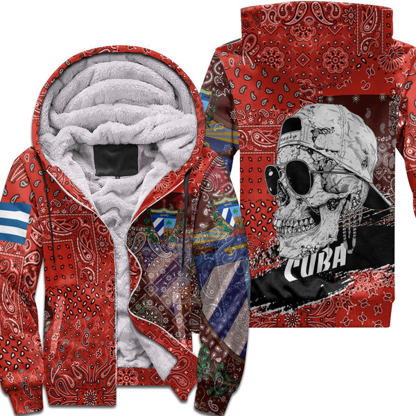 Cuba Sherpa Hoodie Paisley Flag And Skull Style 1