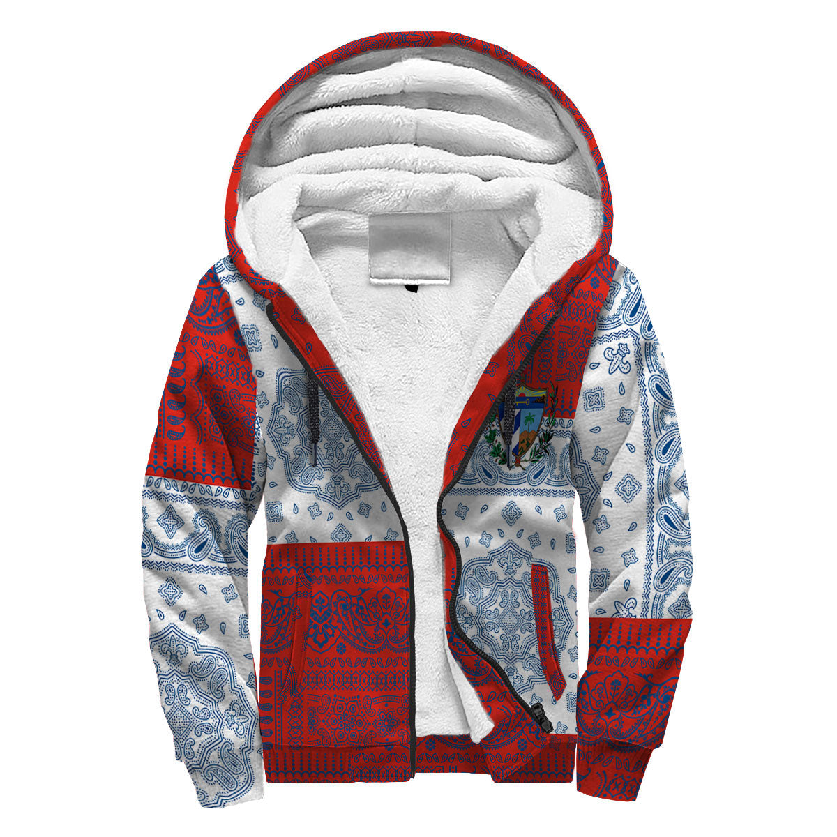 Cuba Sherpa Hoodie Flag And Paisley Basic Style 3