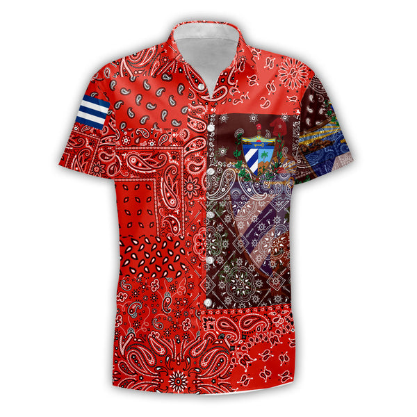 Cuba Short Sleeve Shirt Paisley Flag And Skull Style 1