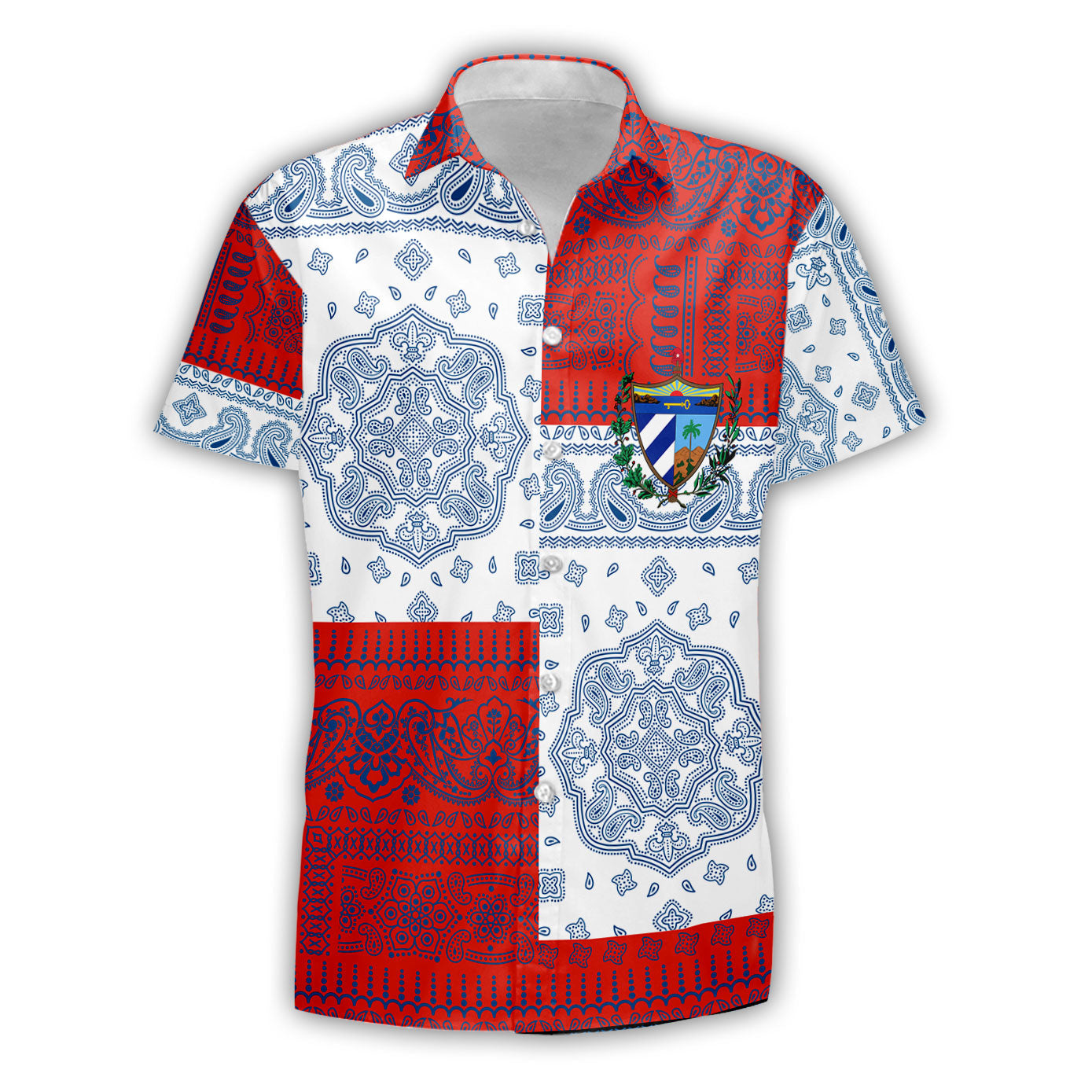 Cuba Short Sleeve Shirt Flag And Paisley Basic Style 2