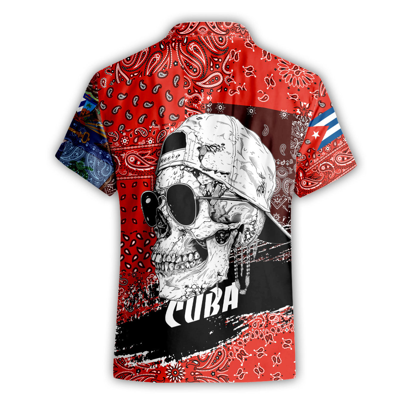 Cuba Short Sleeve Shirt Paisley Flag And Skull Style 2