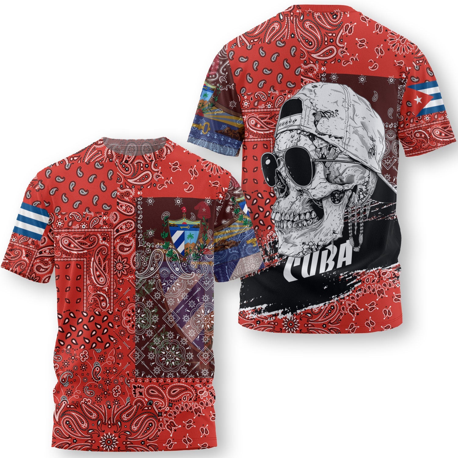 Cuba T Shirt Paisley Flag And Skull Style 3