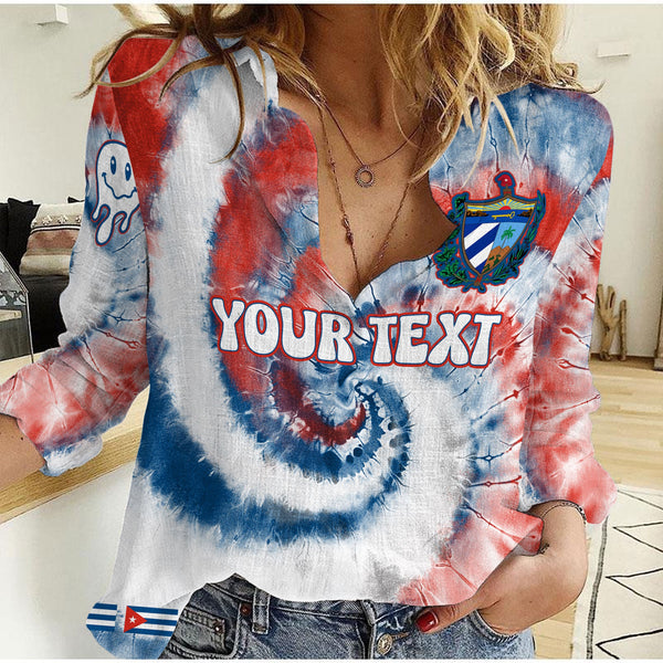 Cuba Women Casual Shirt Custom Tie Dye Style 1