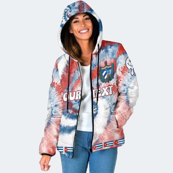 Cuba Women Hooded Padded Jacket Custom Tie Dye Style 1