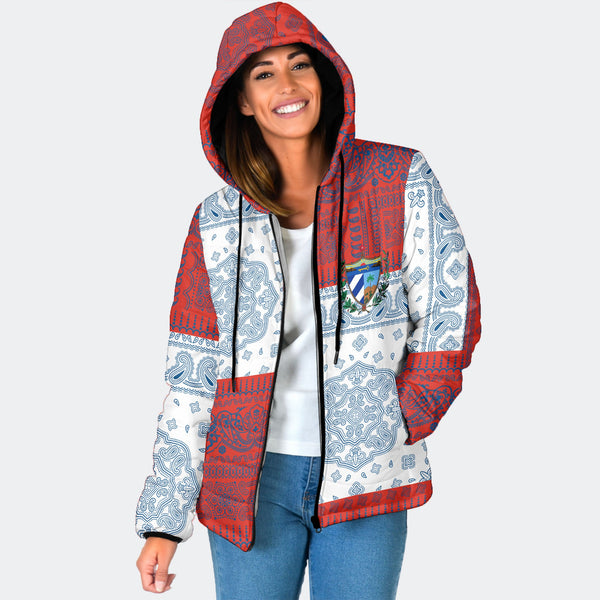 Cuba Women Hooded Padded Jacket Flag And Paisley Basic Style 1