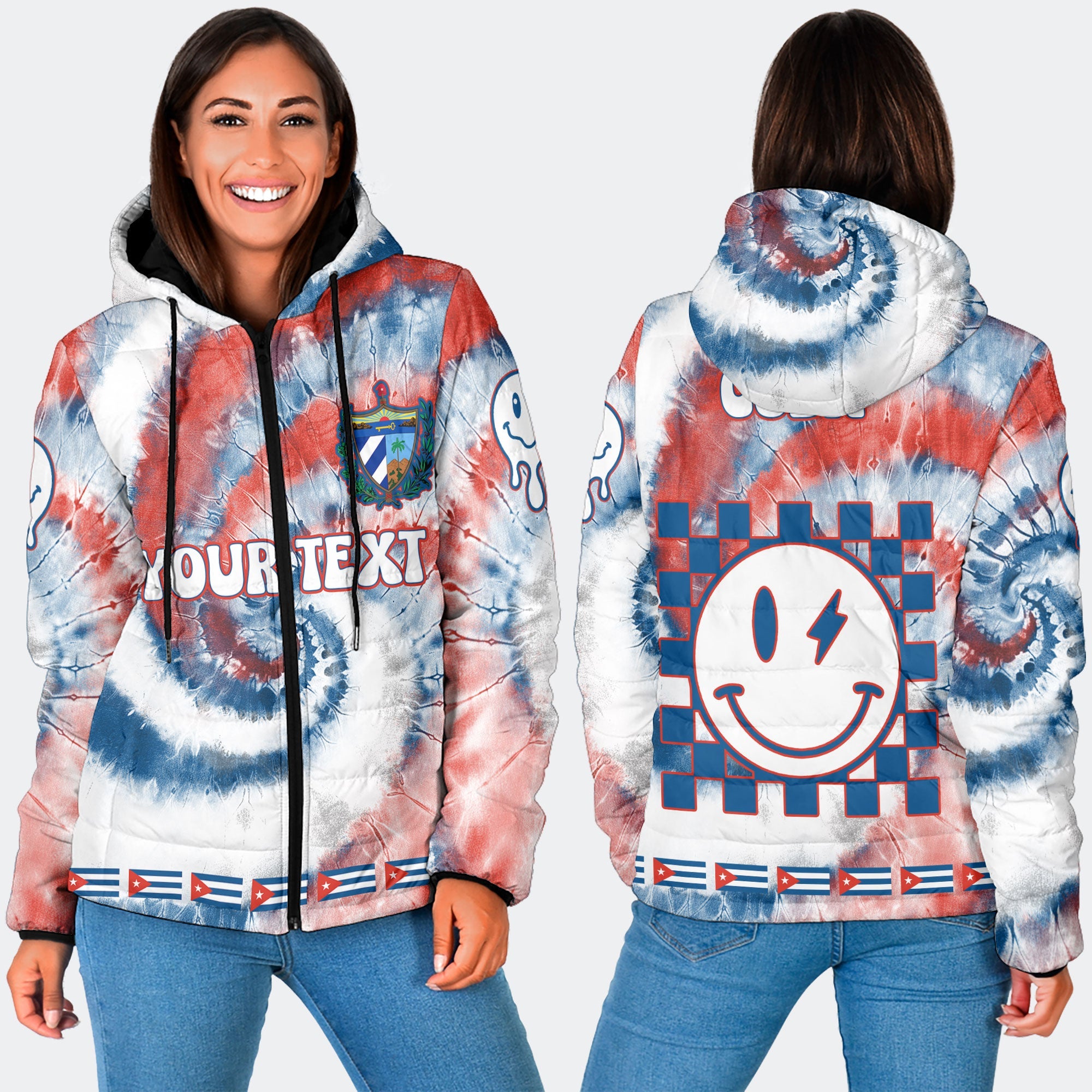 Cuba Women Hooded Padded Jacket Custom Tie Dye Style 3