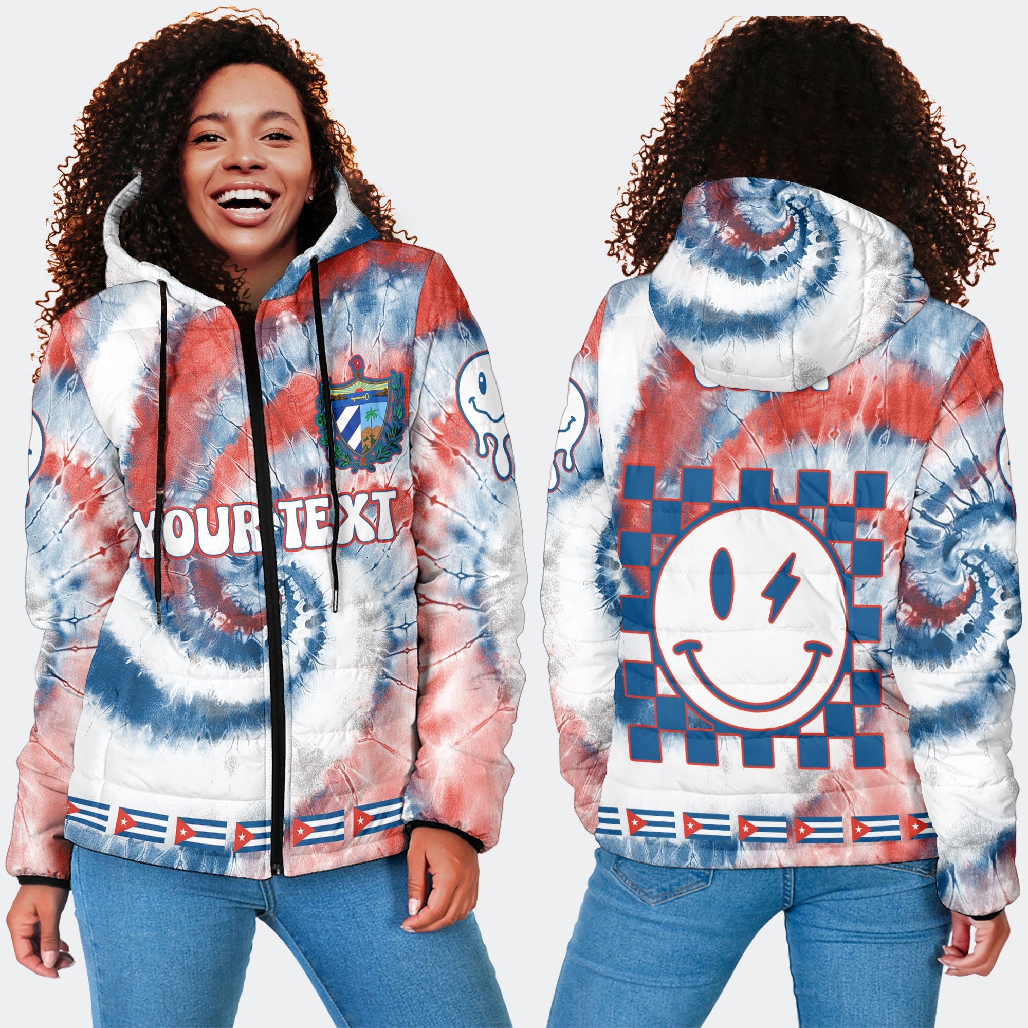 Cuba Women Hooded Padded Jacket Custom Tie Dye Style 4