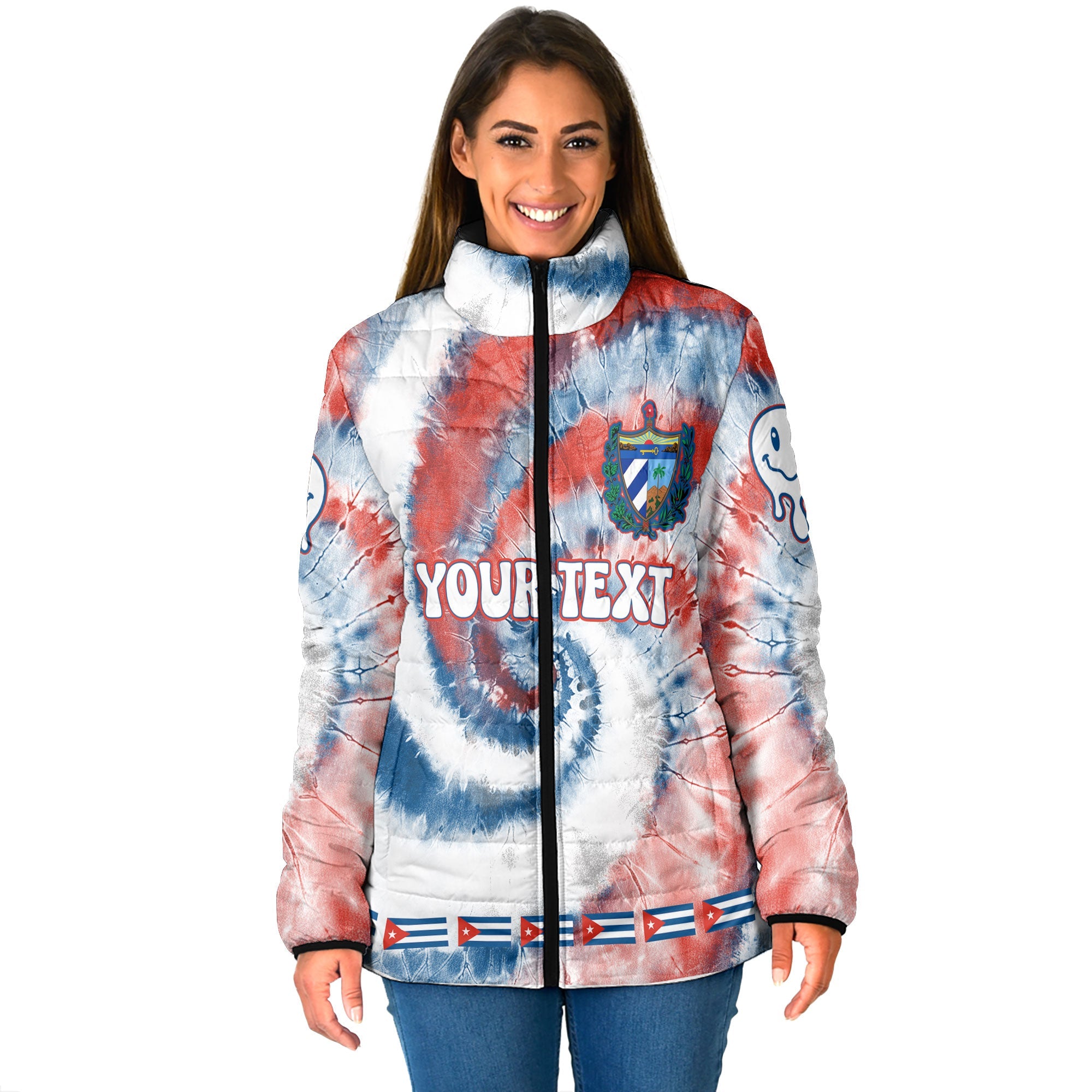 Cuba Women Padded Jacket Custom Tie Dye Style 1