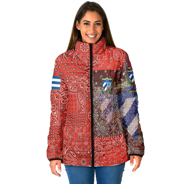 Cuba Women Padded Jacket Paisley Flag And Skull Style 1