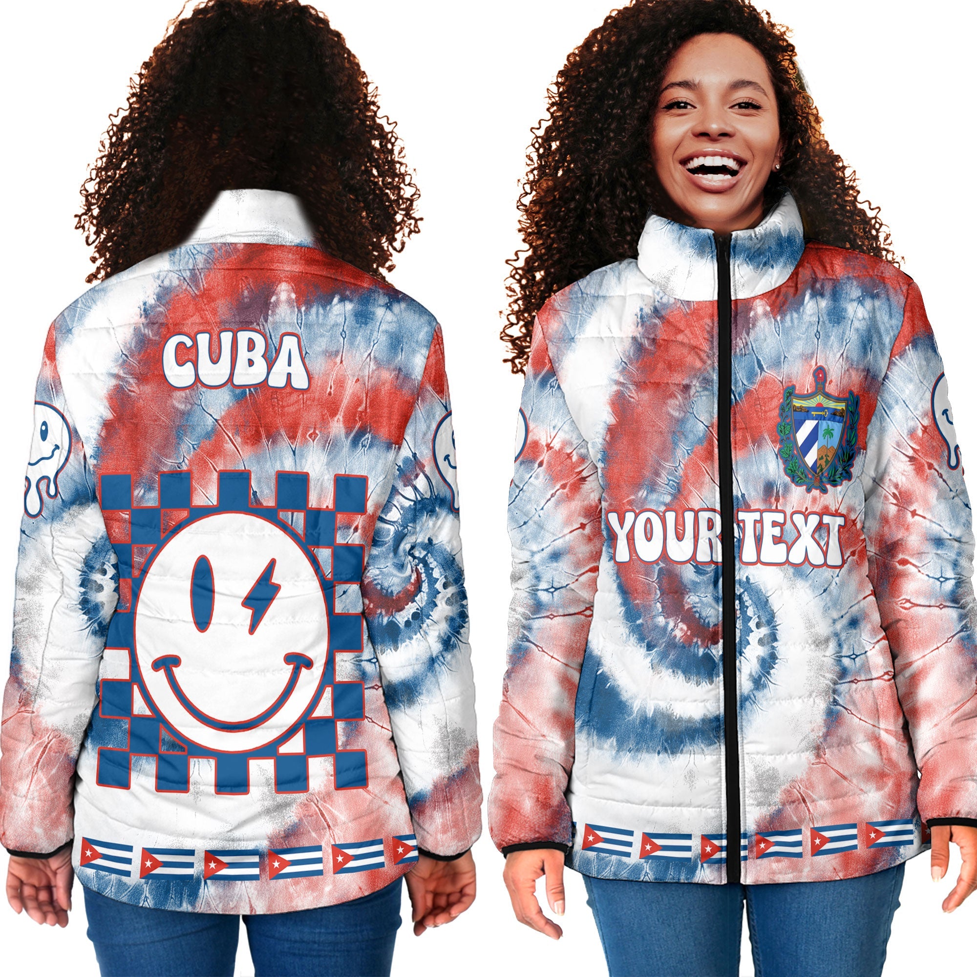 Cuba Women Padded Jacket Custom Tie Dye Style 4