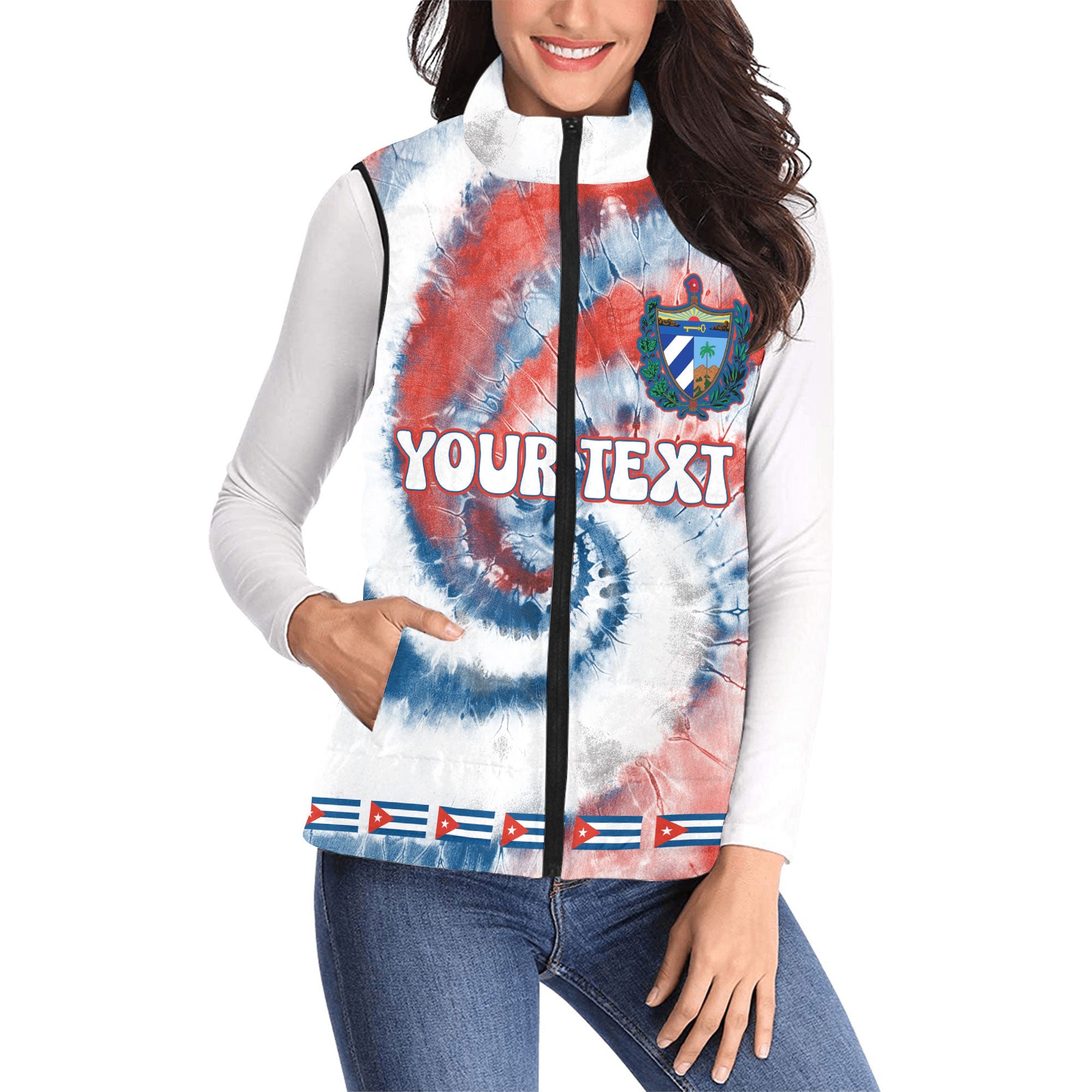 Cuba Women Padded Jacket Vest Custom Tie Dye Style 1