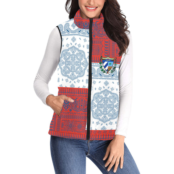 Cuba Women Padded Jacket Vest Flag And Paisley Basic Style 1