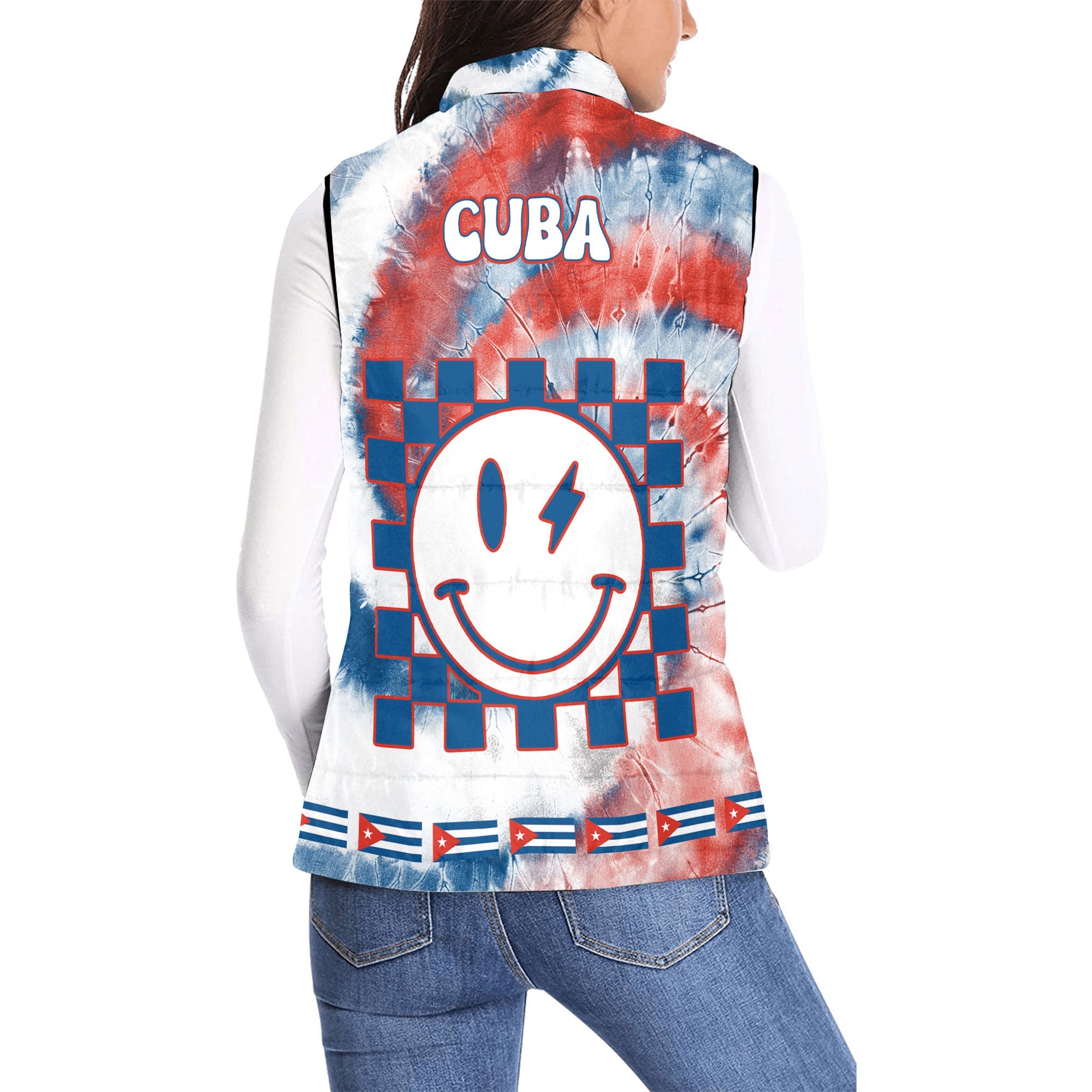 Cuba Women Padded Jacket Vest Custom Tie Dye Style 2