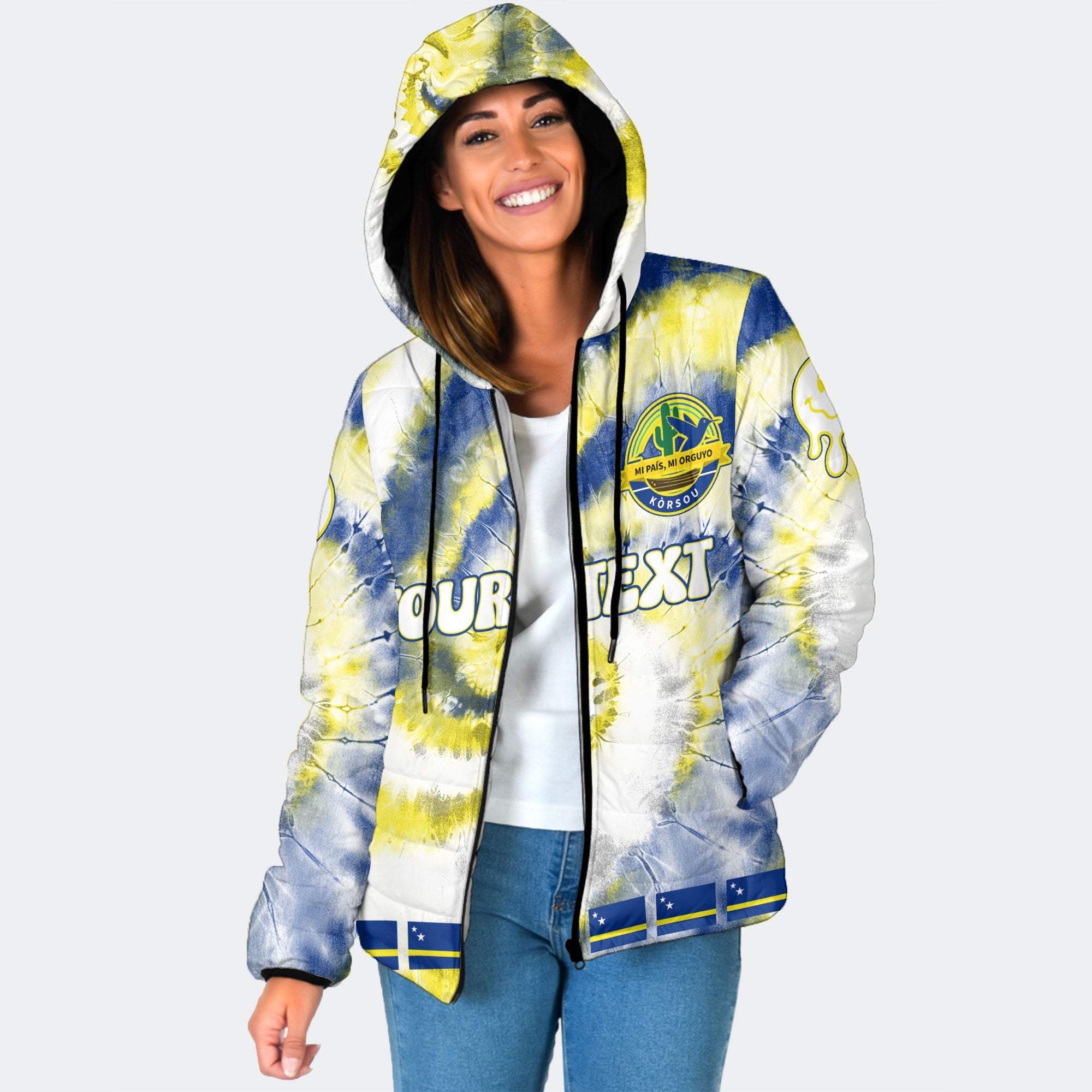 Curacao Women Hooded Padded Jacket Custom Tie Dye Style 1