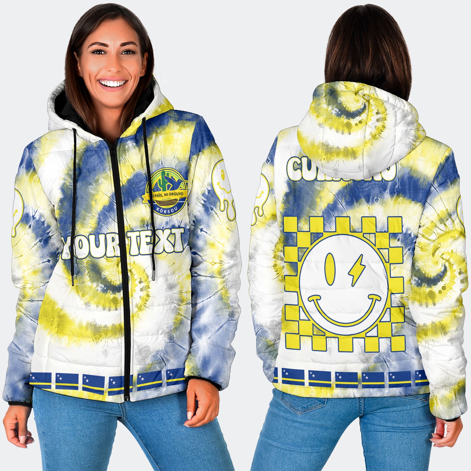 Curacao Women Hooded Padded Jacket Custom Tie Dye Style 3