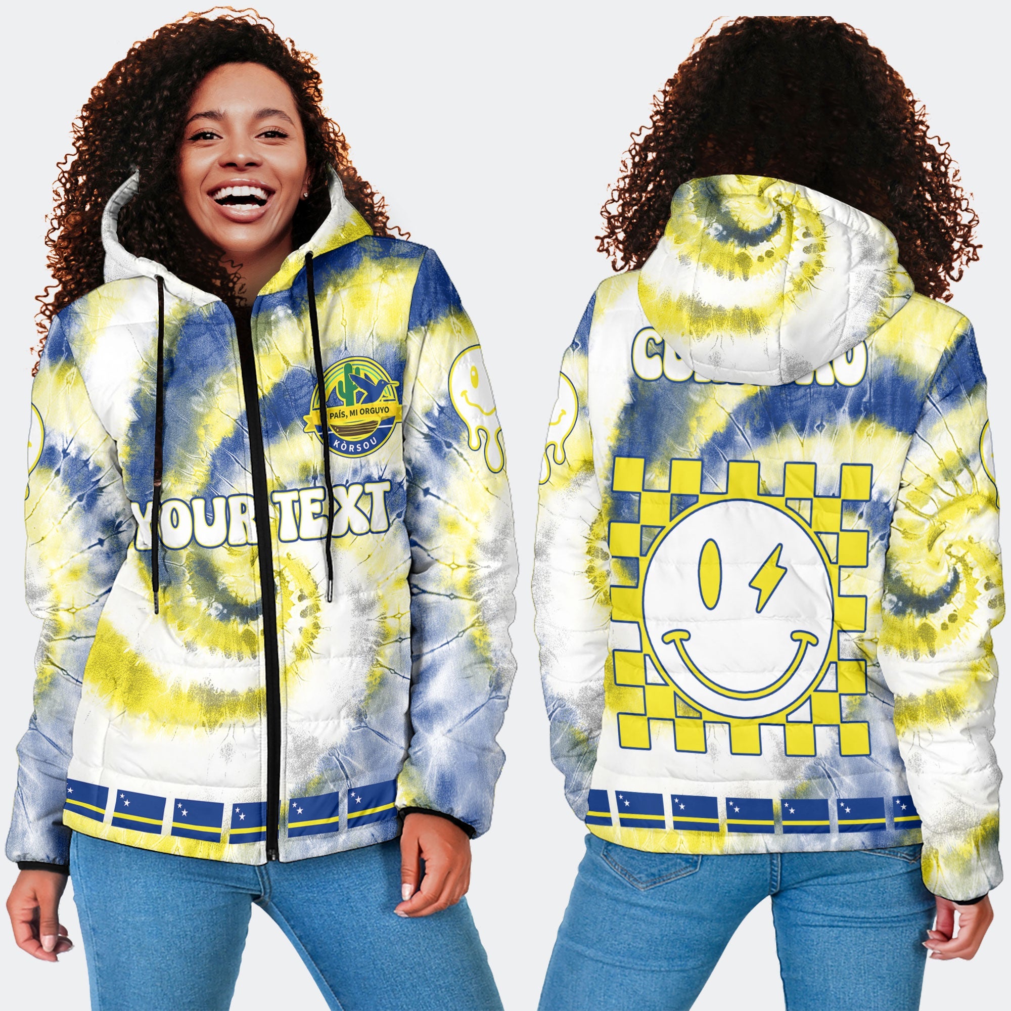 Curacao Women Hooded Padded Jacket Custom Tie Dye Style 4