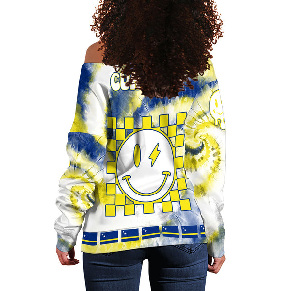 Curacao Women Off Shoulder Sweatshirt Custom Tie Dye Style 1