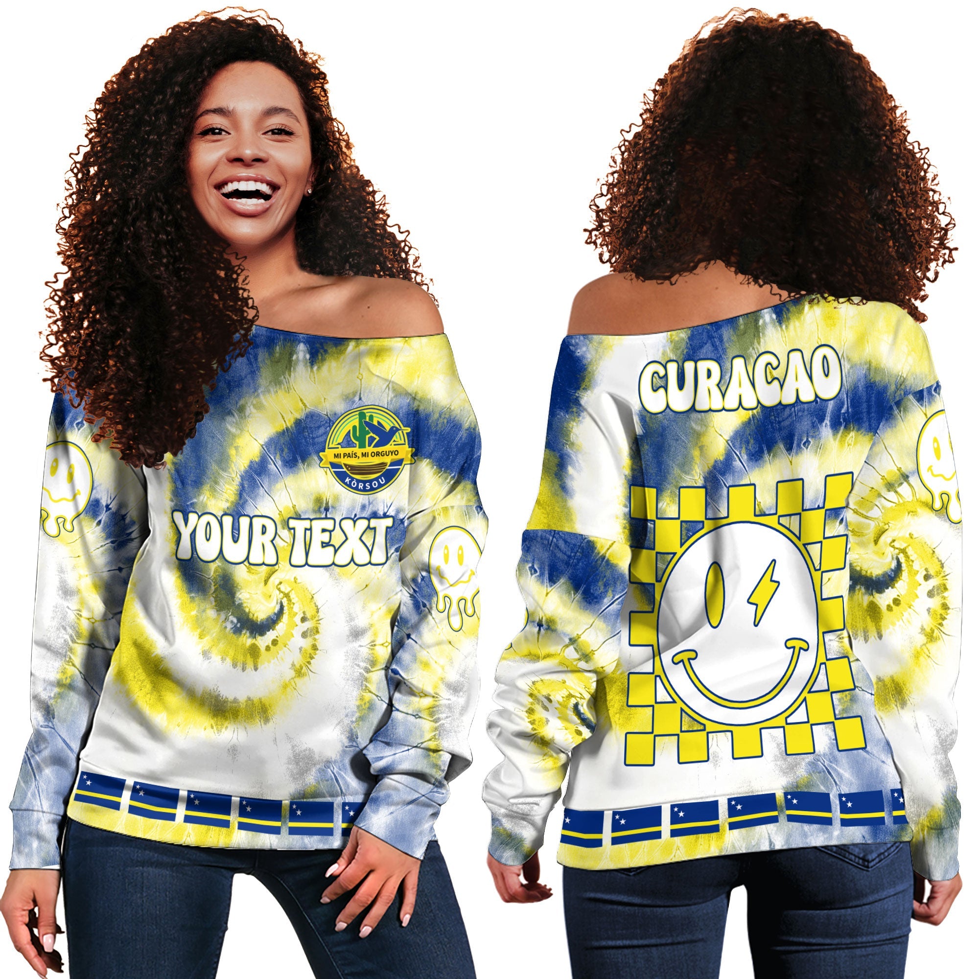 Curacao Women Off Shoulder Sweatshirt Custom Tie Dye Style 2