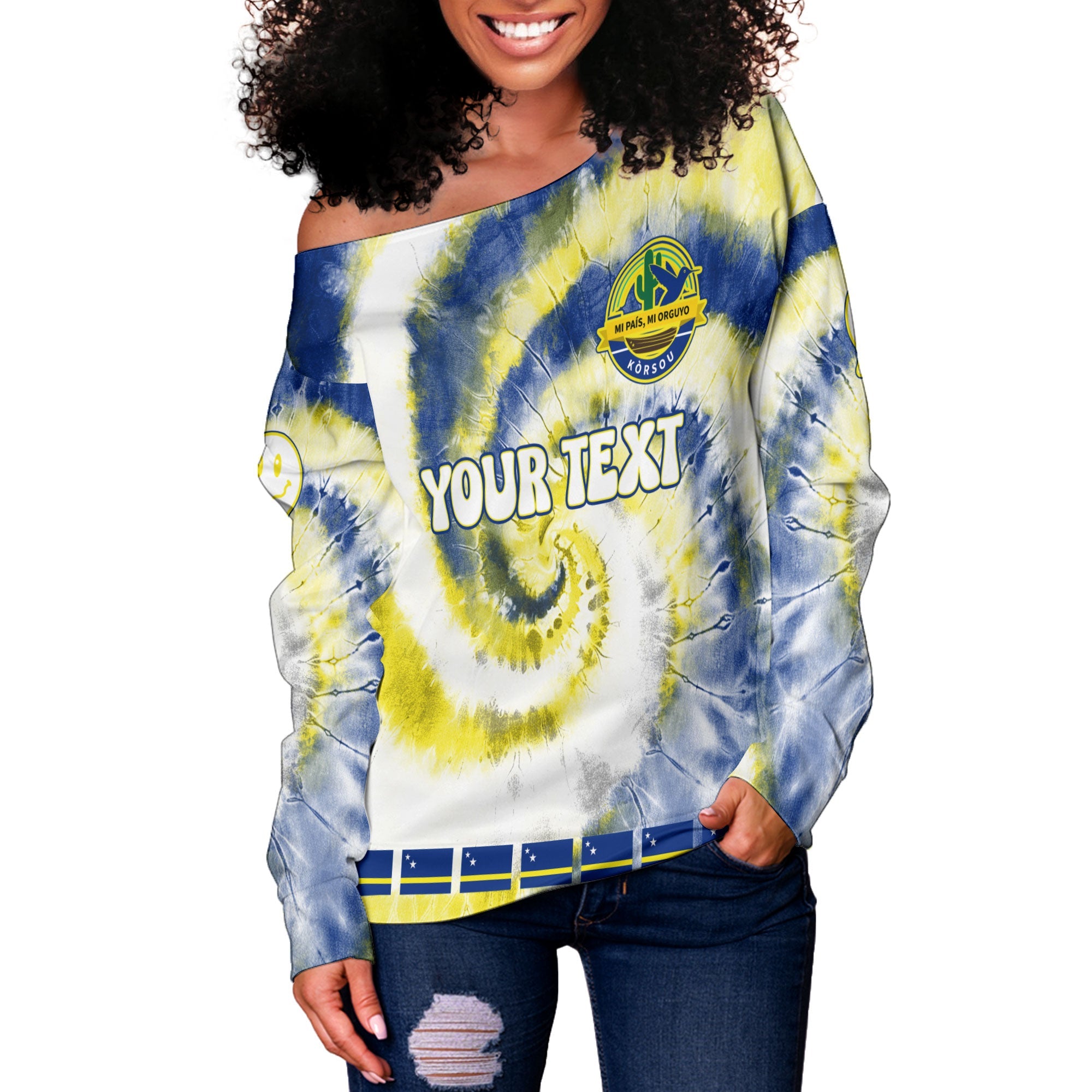 Curacao Women Off Shoulder Sweatshirt Custom Tie Dye Style 3