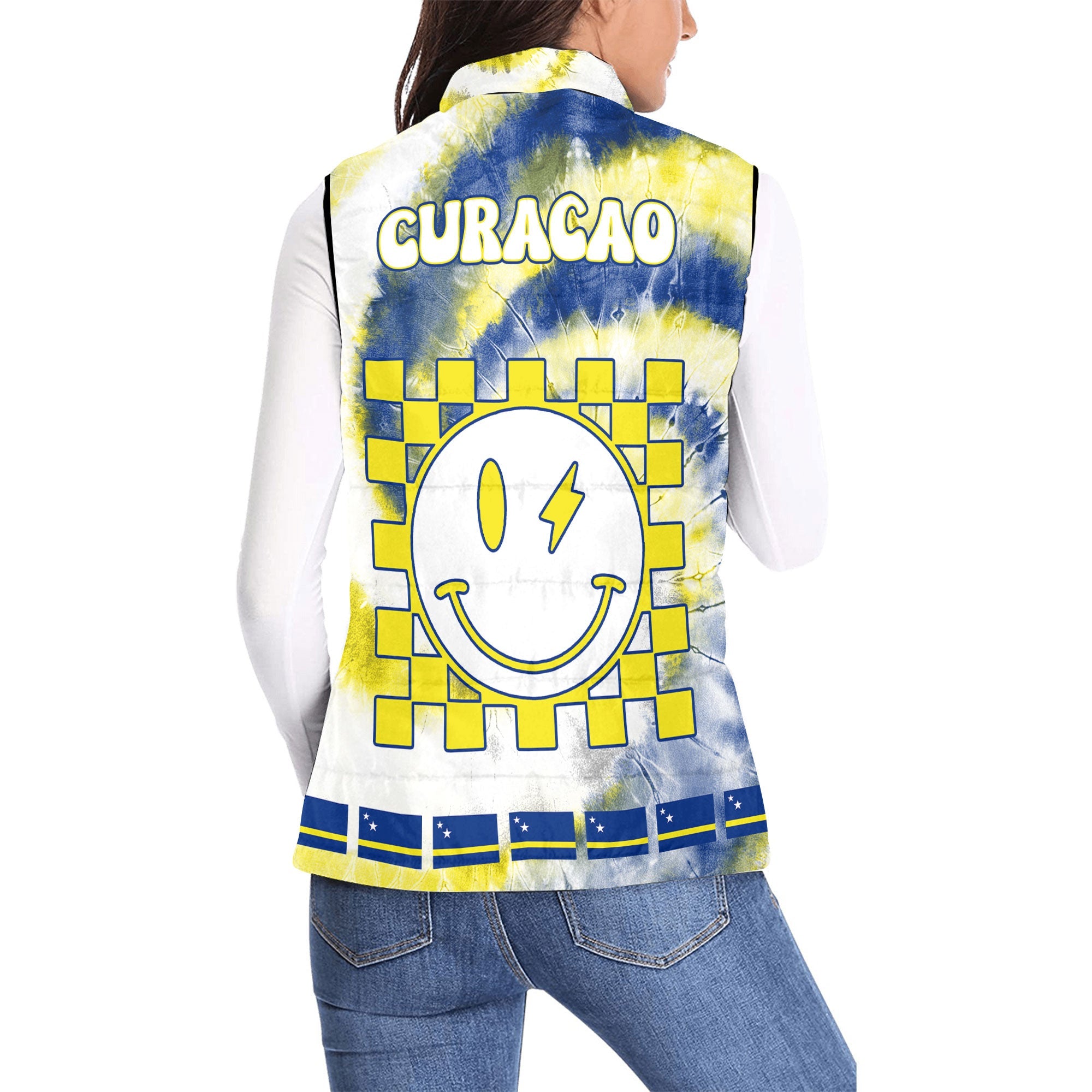 Curacao Women Padded Jacket Vest Custom Tie Dye Style 2