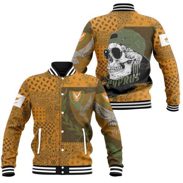 Cyprus Baseball Jacket Paisley Flag And Skull Style 1