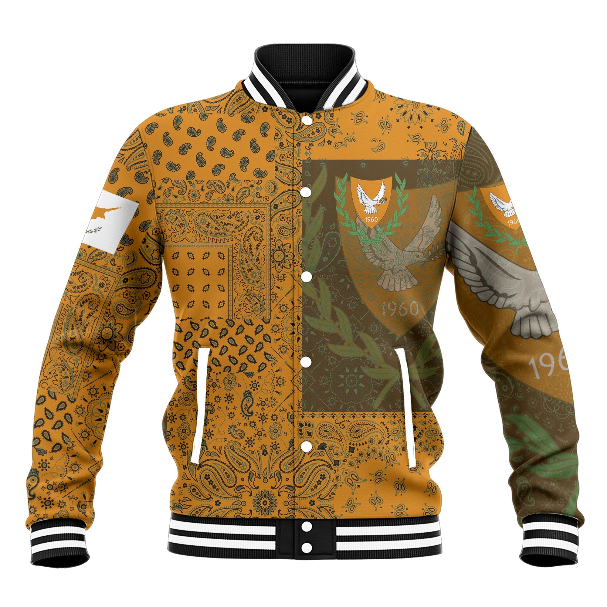 Cyprus Baseball Jacket Paisley Flag And Skull Style 2