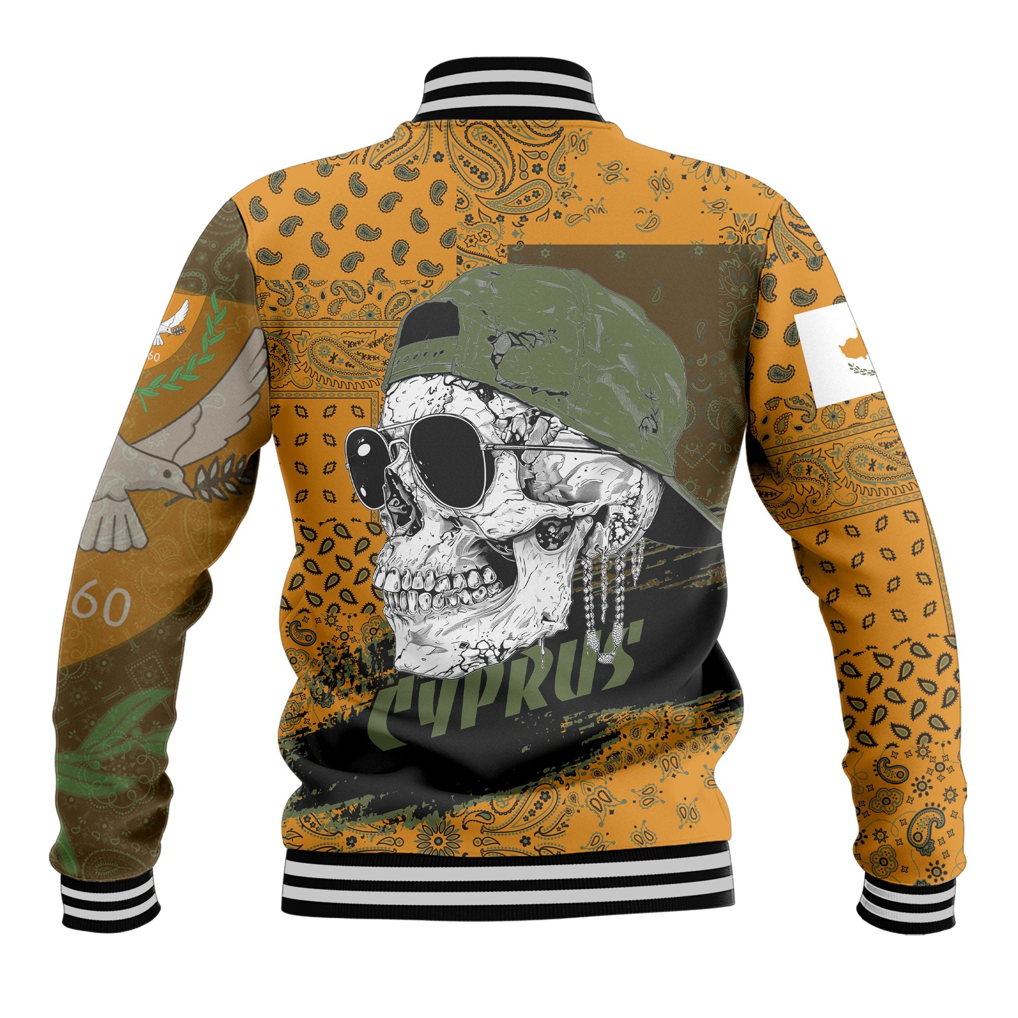 Cyprus Baseball Jacket Paisley Flag And Skull Style 3