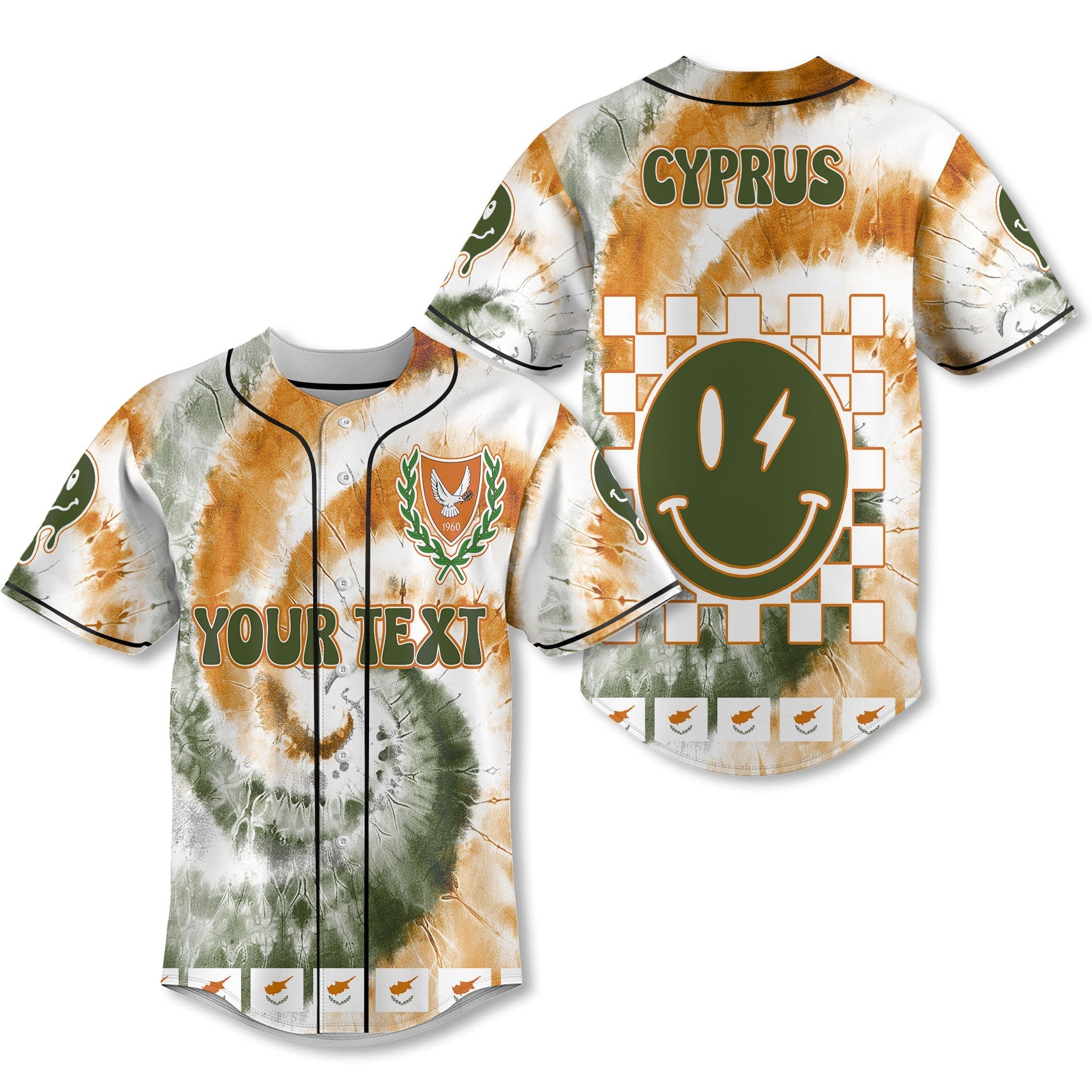 Cyprus Baseball Jersey Custom Tie Dye Style 1