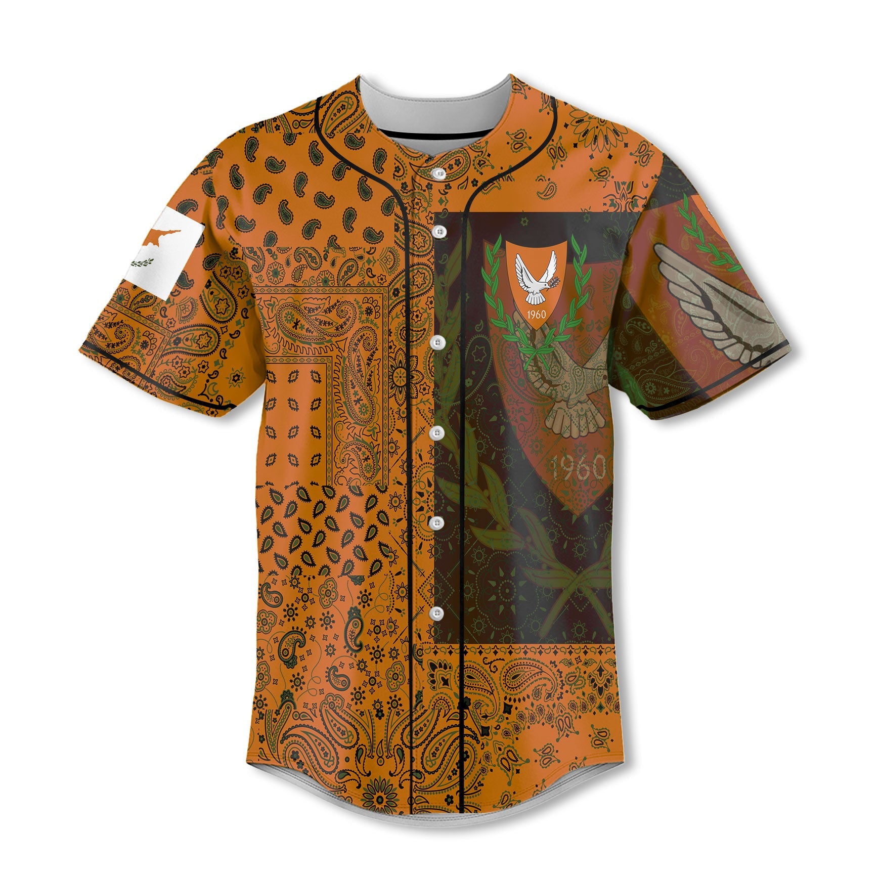 Cyprus Baseball Jersey Paisley Flag And Skull Style 2