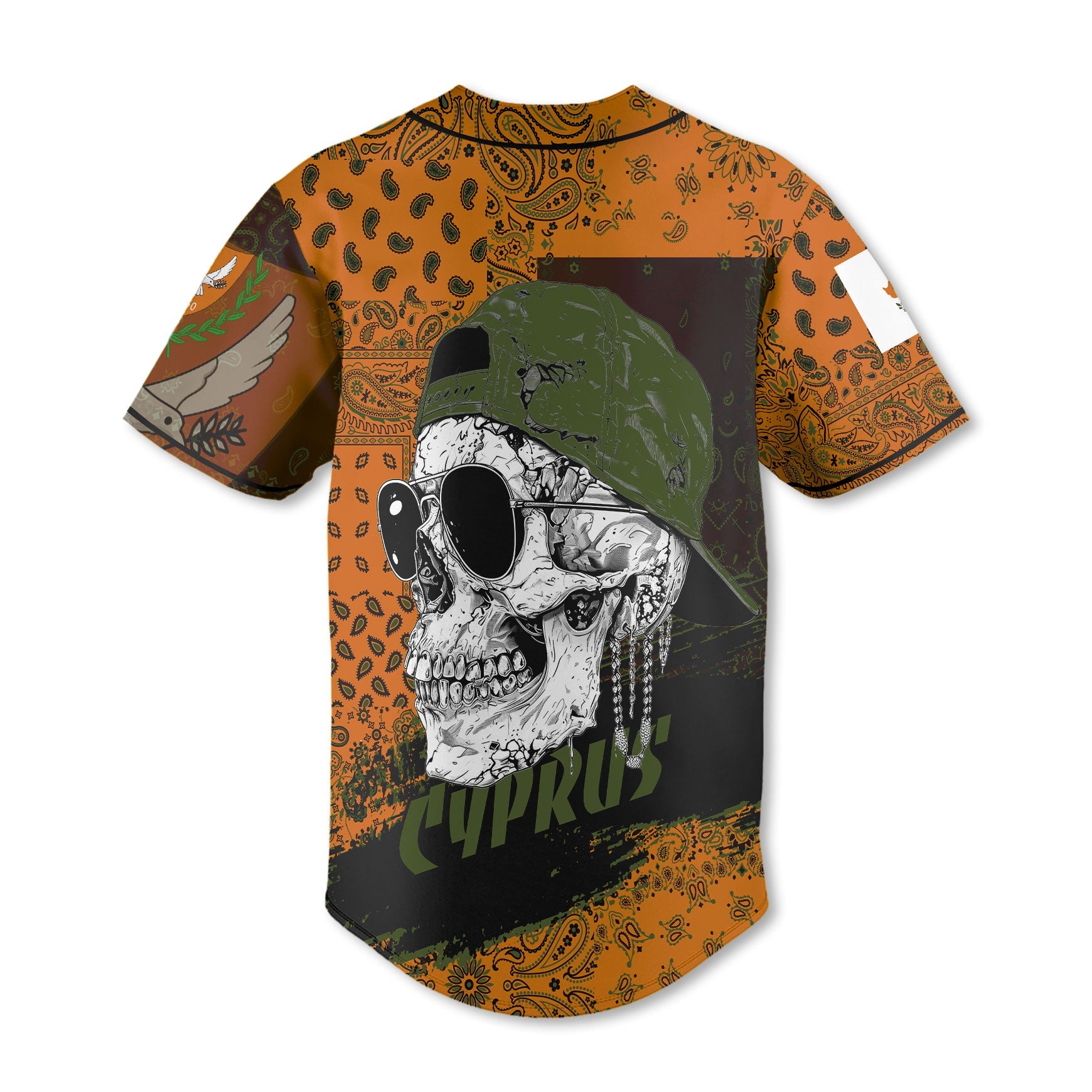 Cyprus Baseball Jersey Paisley Flag And Skull Style 3