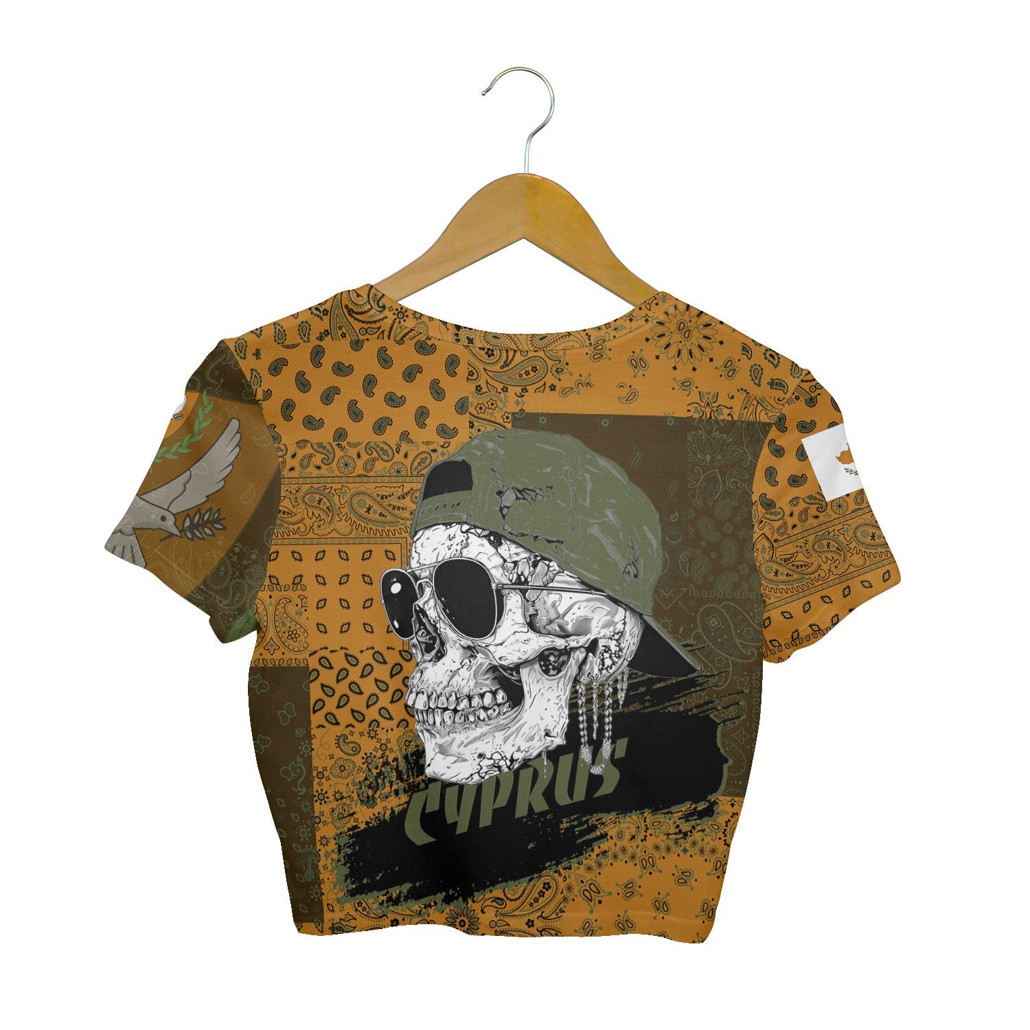 Cyprus Croptop T Shirt Paisley Flag And Skull Style 2