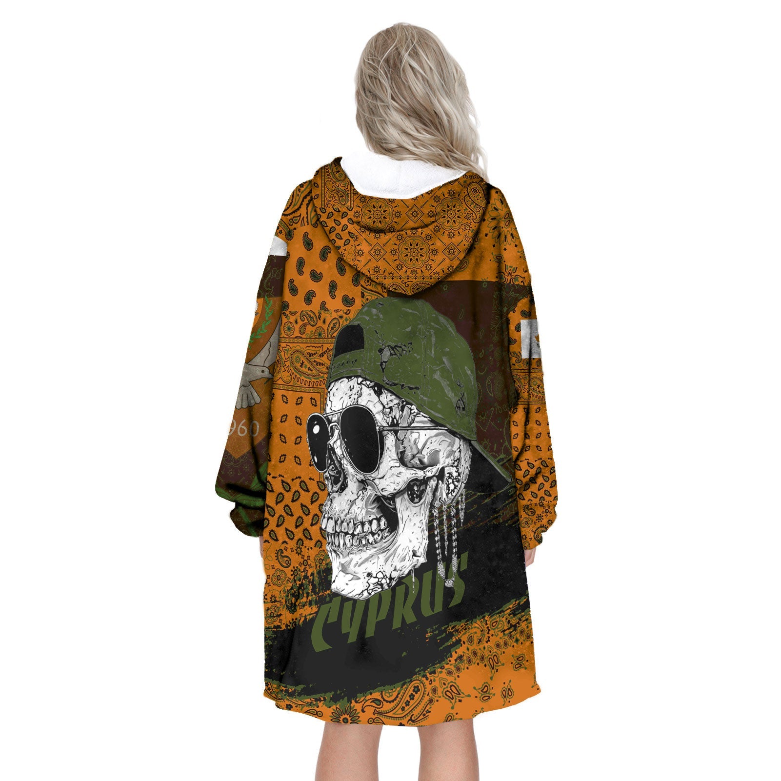 Cyprus Hoodie Blanket Paisley Flag And Skull Style 3