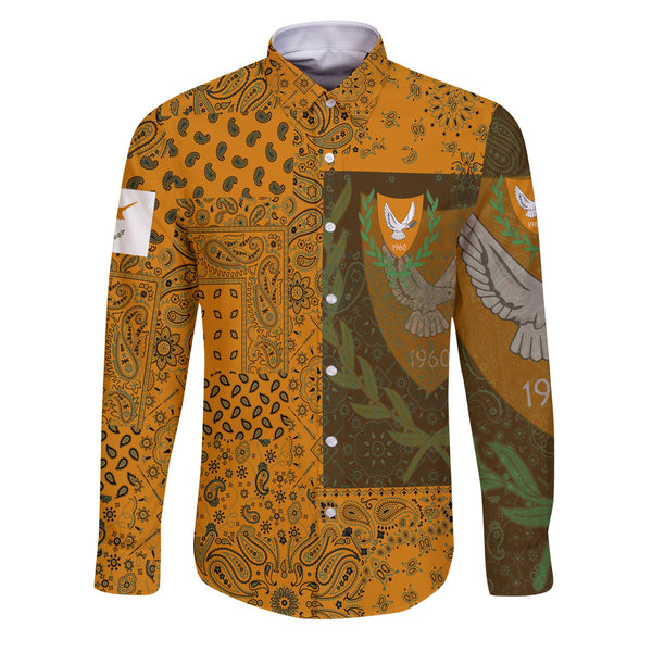 Cyprus Long Sleeve Button Shirt Paisley Flag And Skull Style 1