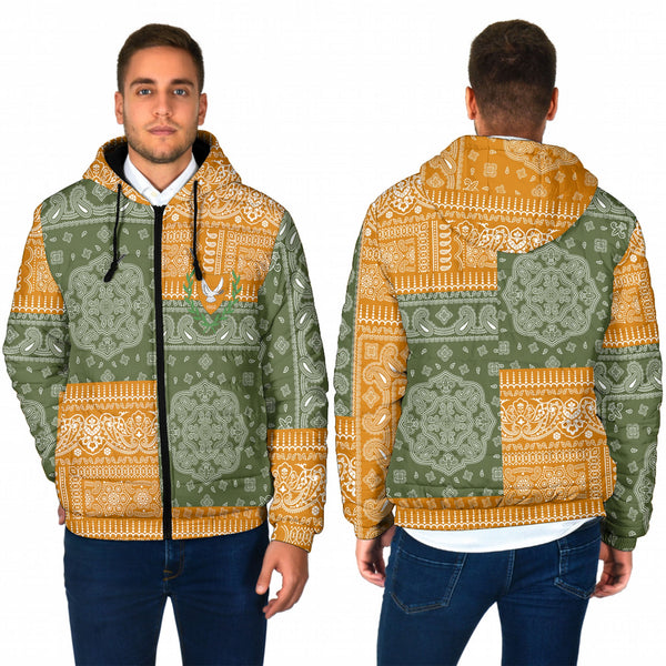 Cyprus Men Hooded Padded Jacket Flag And Paisley Basic Style 1